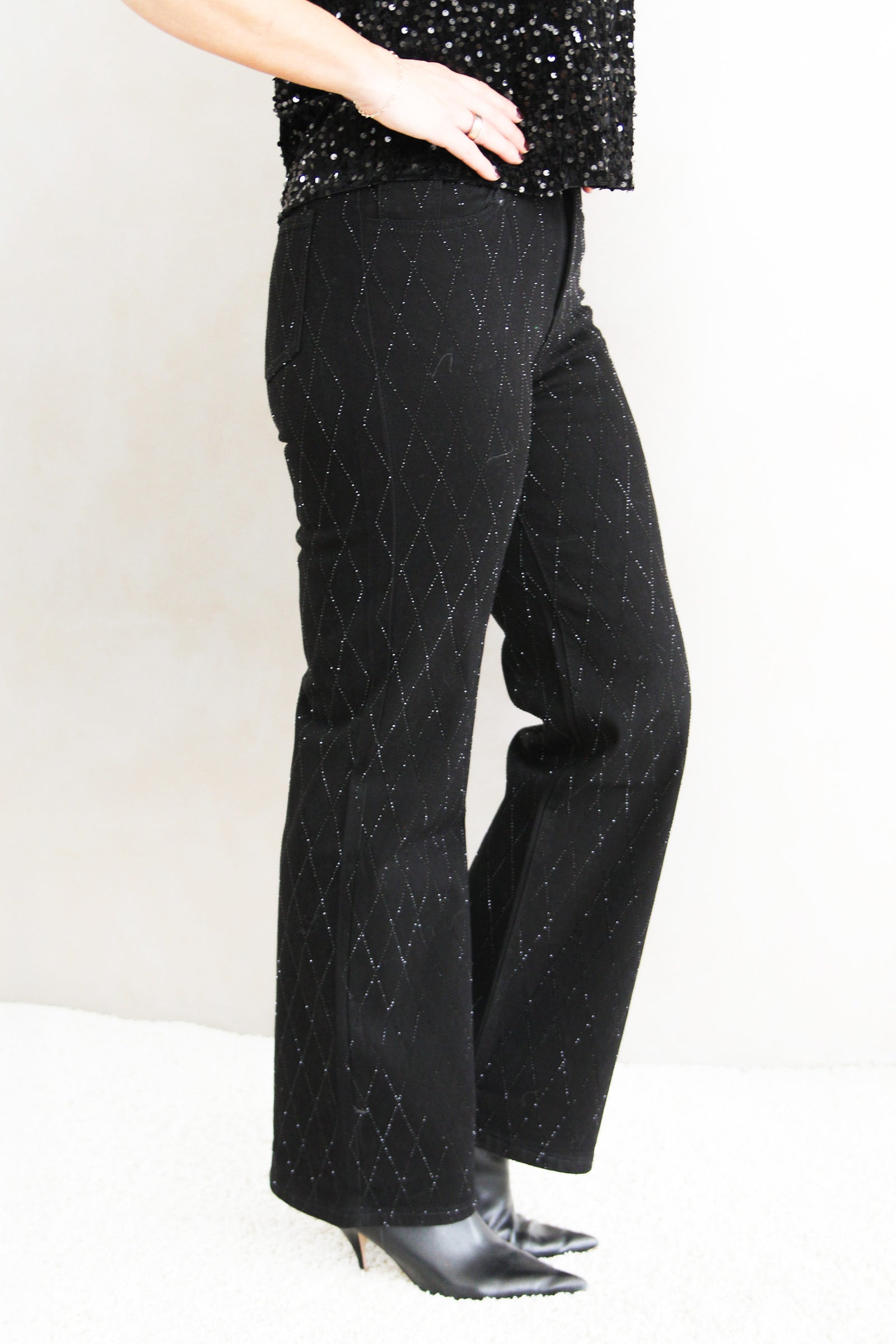 Rhinestone Crisscross Embellished Jeans