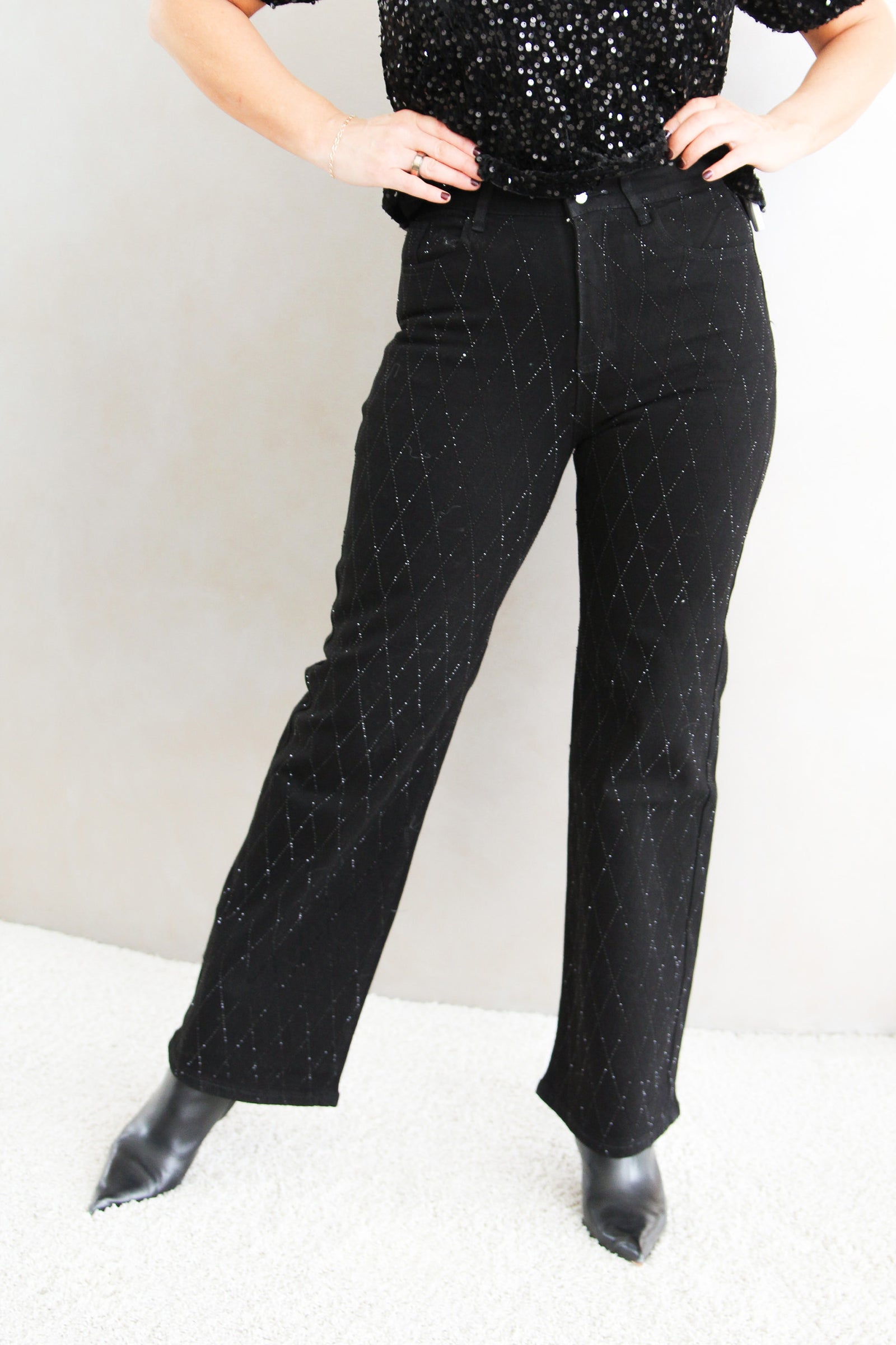 Rhinestone Crisscross Embellished Jeans
