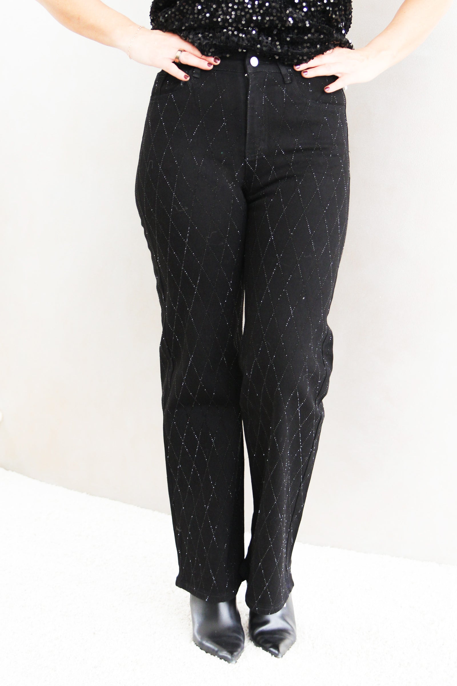 Rhinestone Crisscross Embellished Jeans