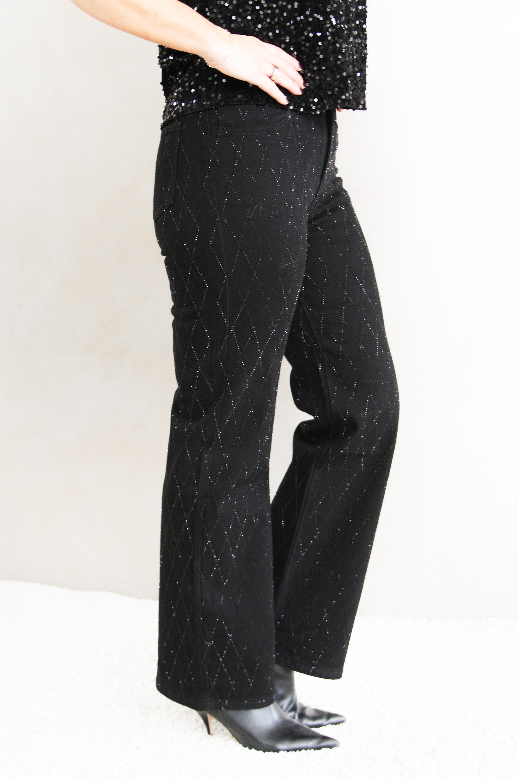 Rhinestone Crisscross Embellished Jeans