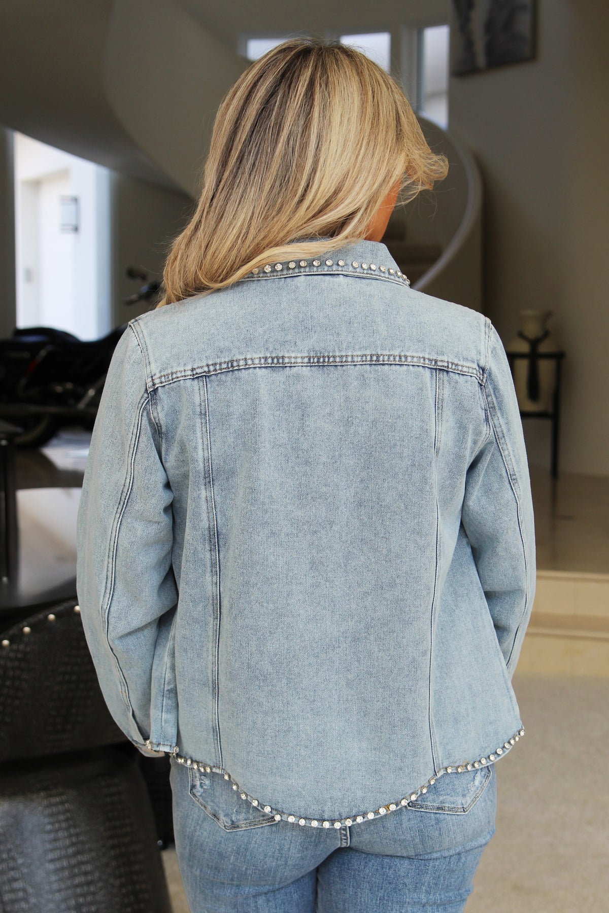 Denim Jacket W/ Rhinestone Studs