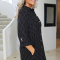 Diamond Pattern Rhinestone Button Down Dress w/ 3/4 Tab & Clip Sleeves