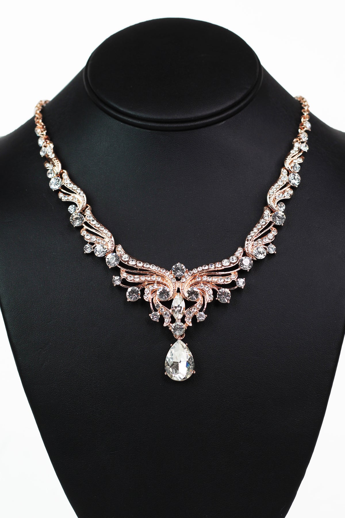 Rhinestone Metal Bar Scatter Stone &amp; Teardrop Necklace - Glitz &amp; Ears Boutique