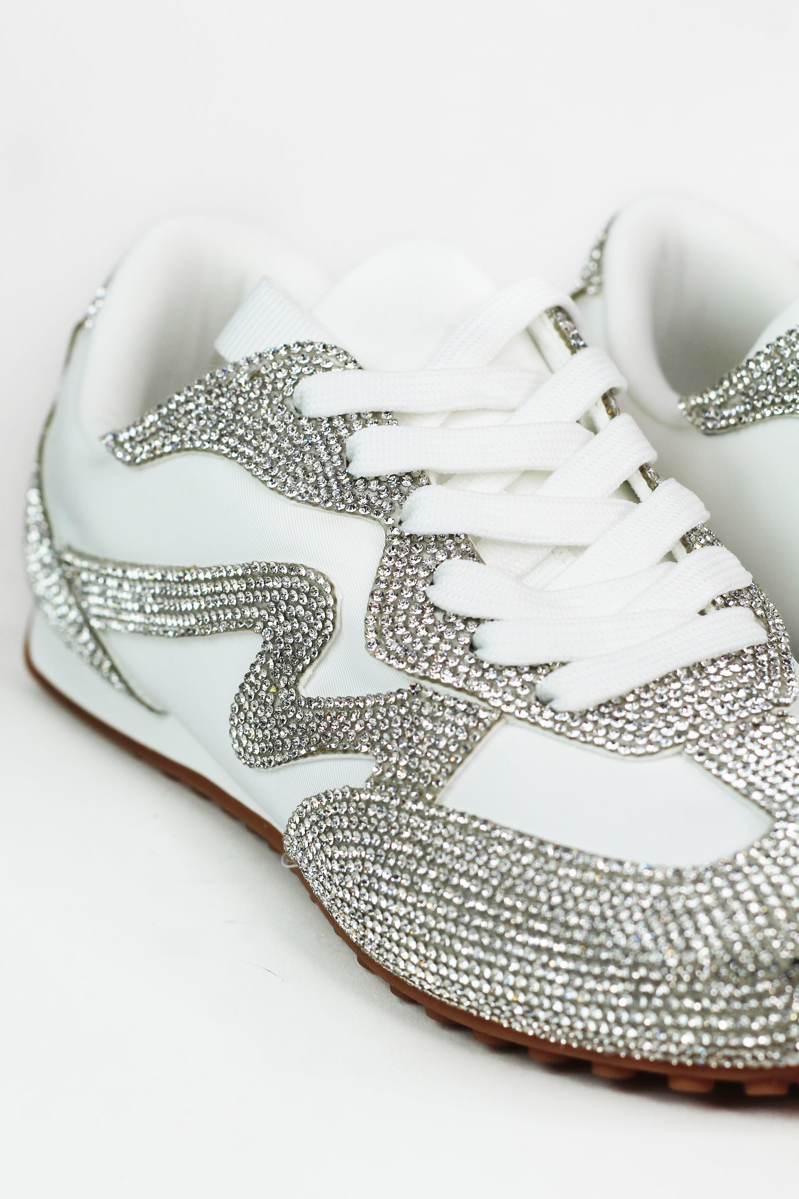 Rhinestone Trimmed Nylon Fabric Sneakers