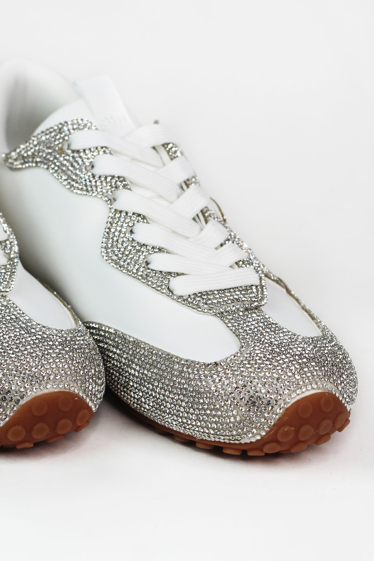 Rhinestone Trimmed Nylon Fabric Sneakers