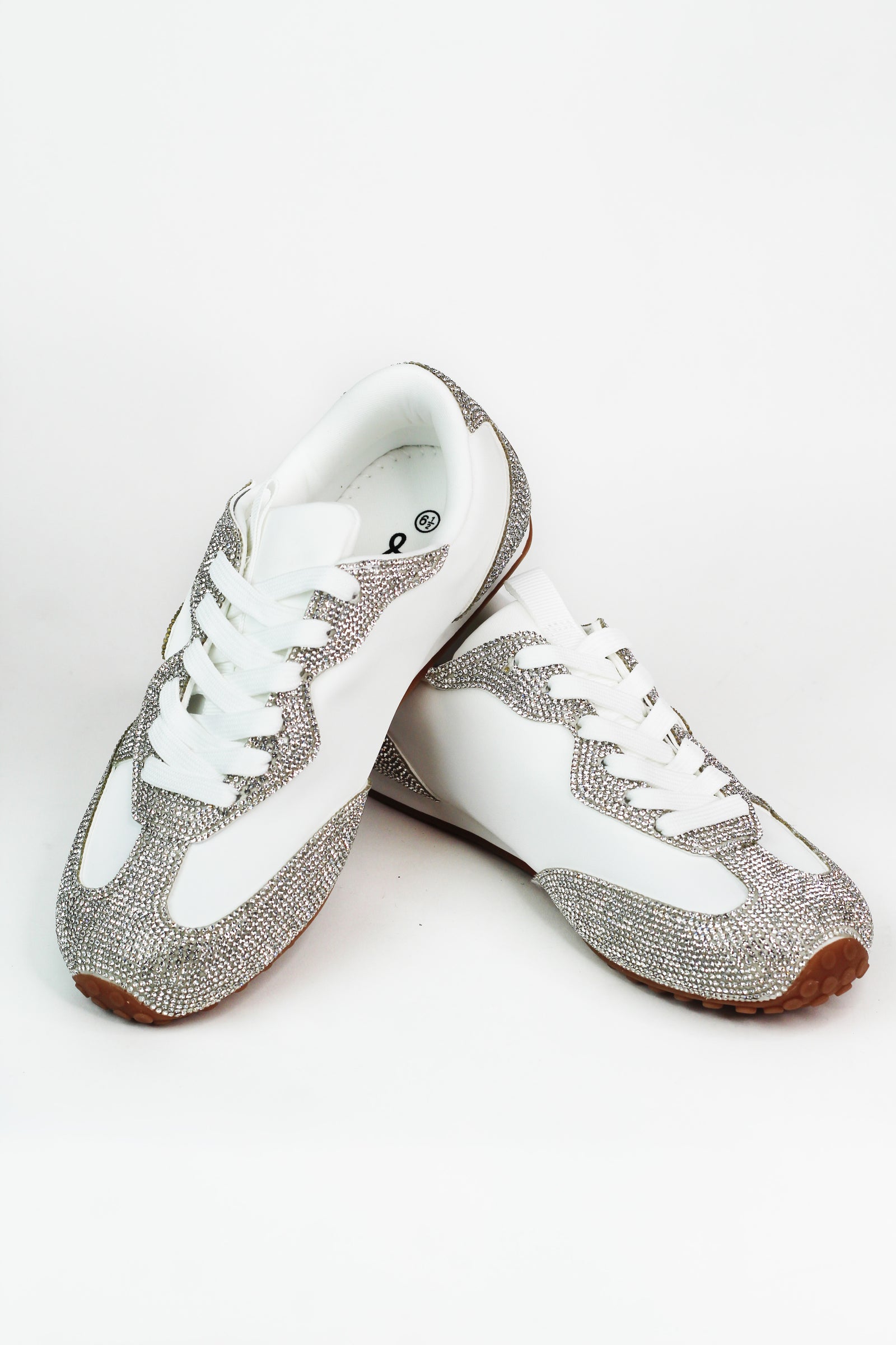 Rhinestone Trimmed Nylon Fabric Sneakers