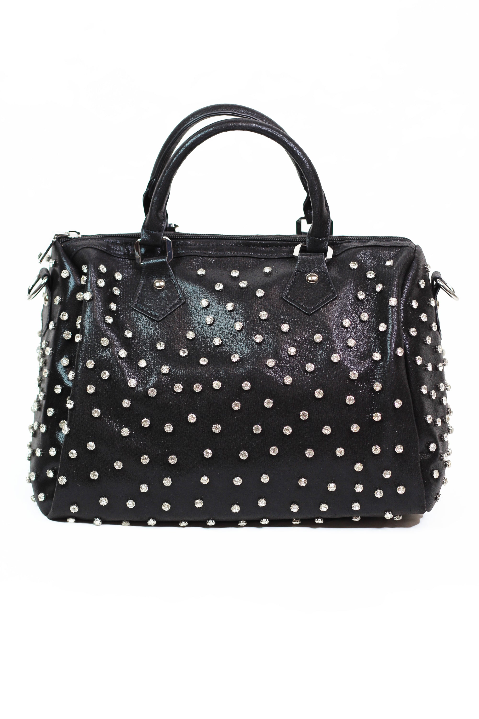 Rhinestone Covered Shimmer Fabric Duffle Purse