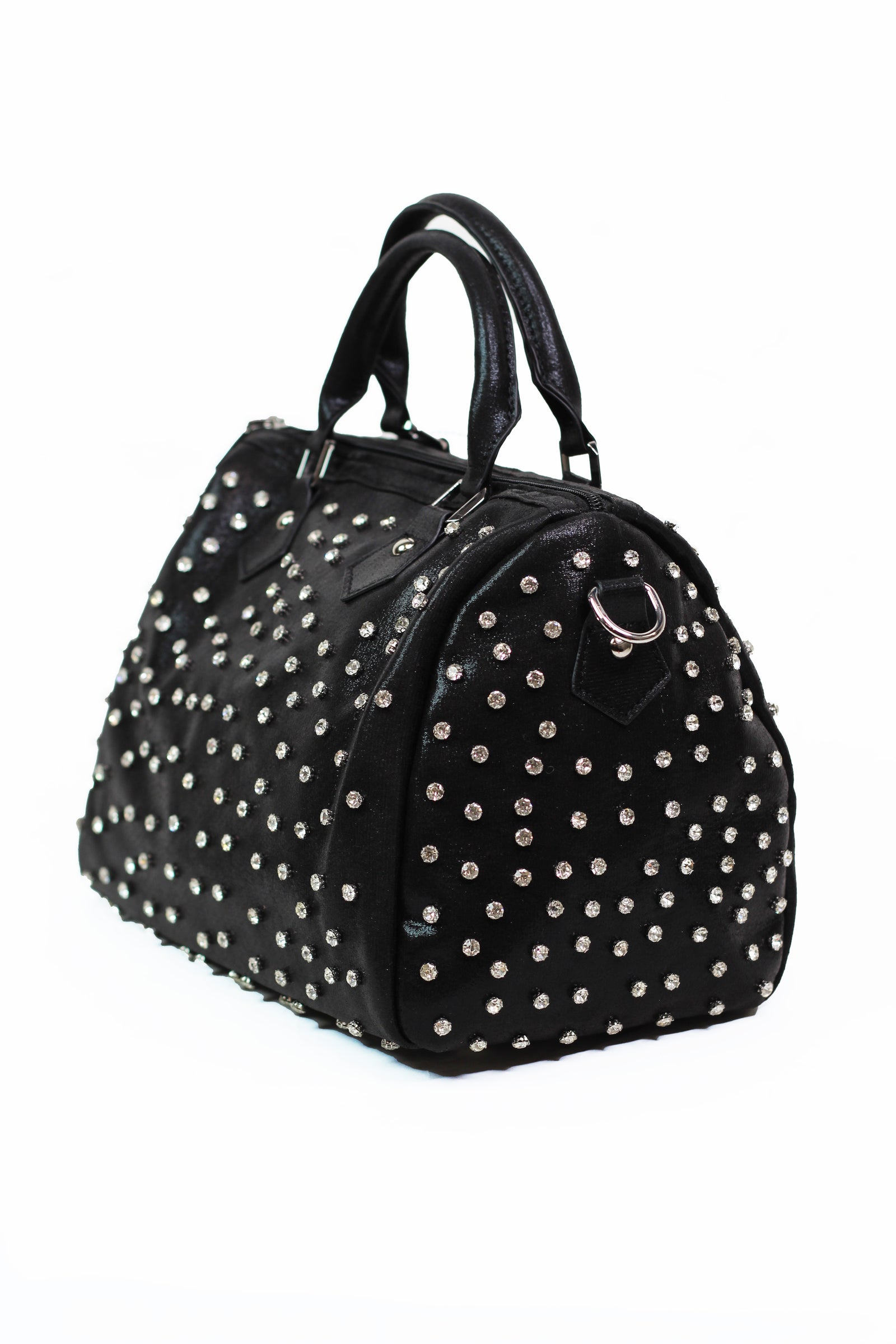 Rhinestone Covered Shimmer Fabric Duffle Purse