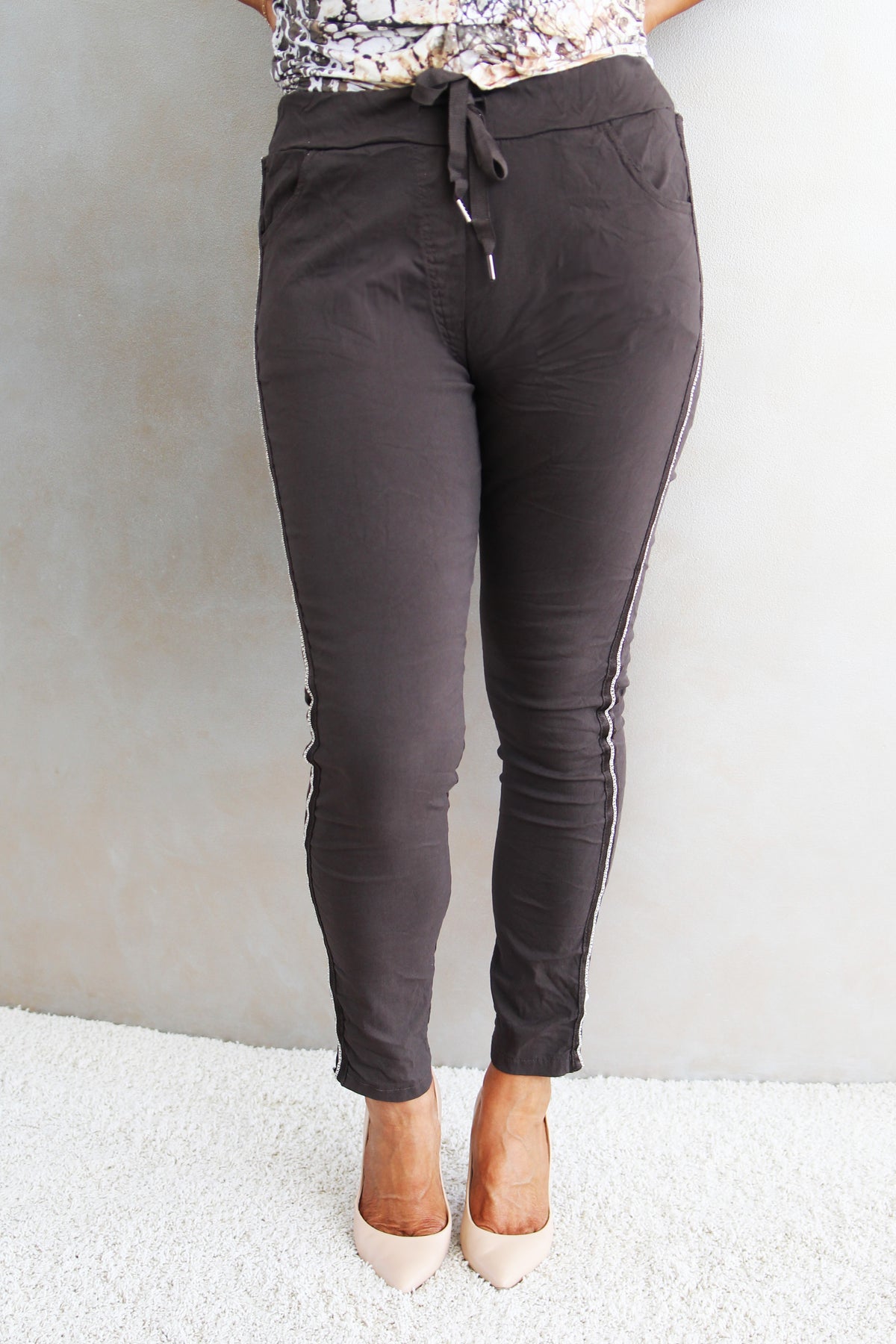 Rhinestone Trimmed Stretch Pants