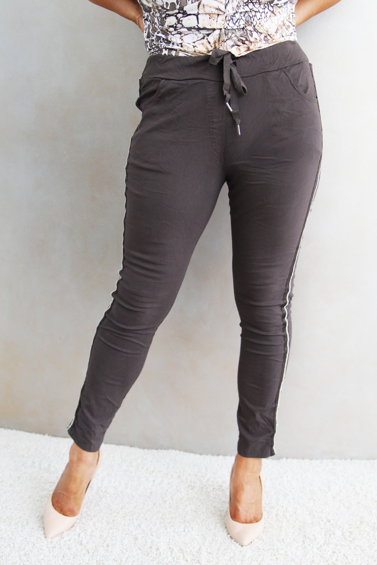 Rhinestone Trimmed Stretch Pants