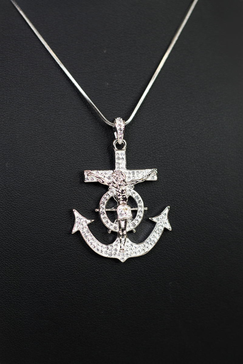 Rhinestone Anchor Cross & Crucifix Necklace