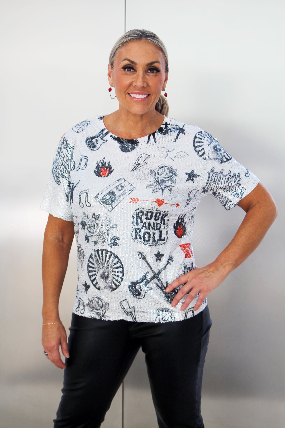 Short Sleeve Sequin Rock & Roll Top