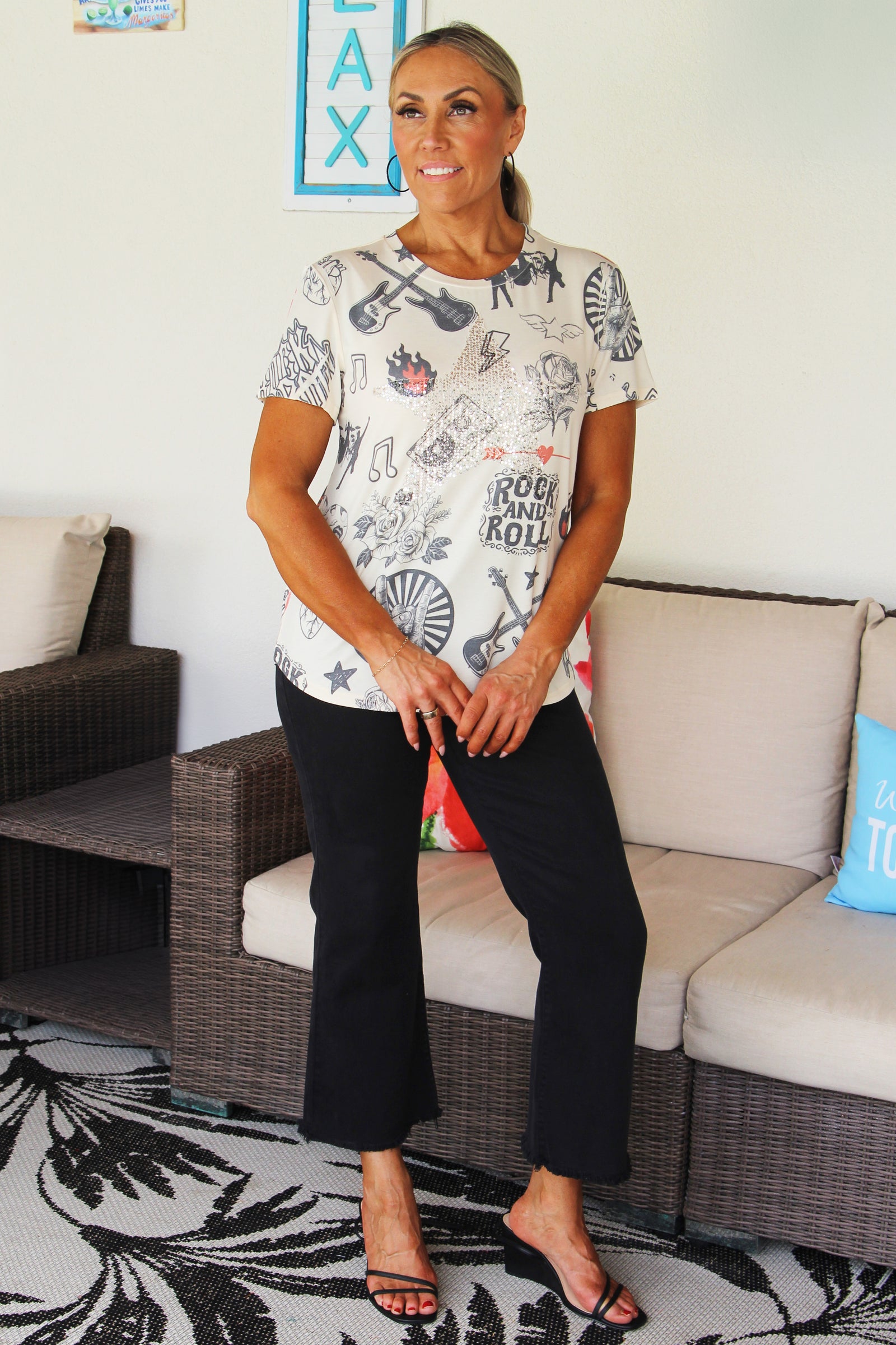 Short Sleeve Rock & Roll Tee w/ Sequin Star Center
