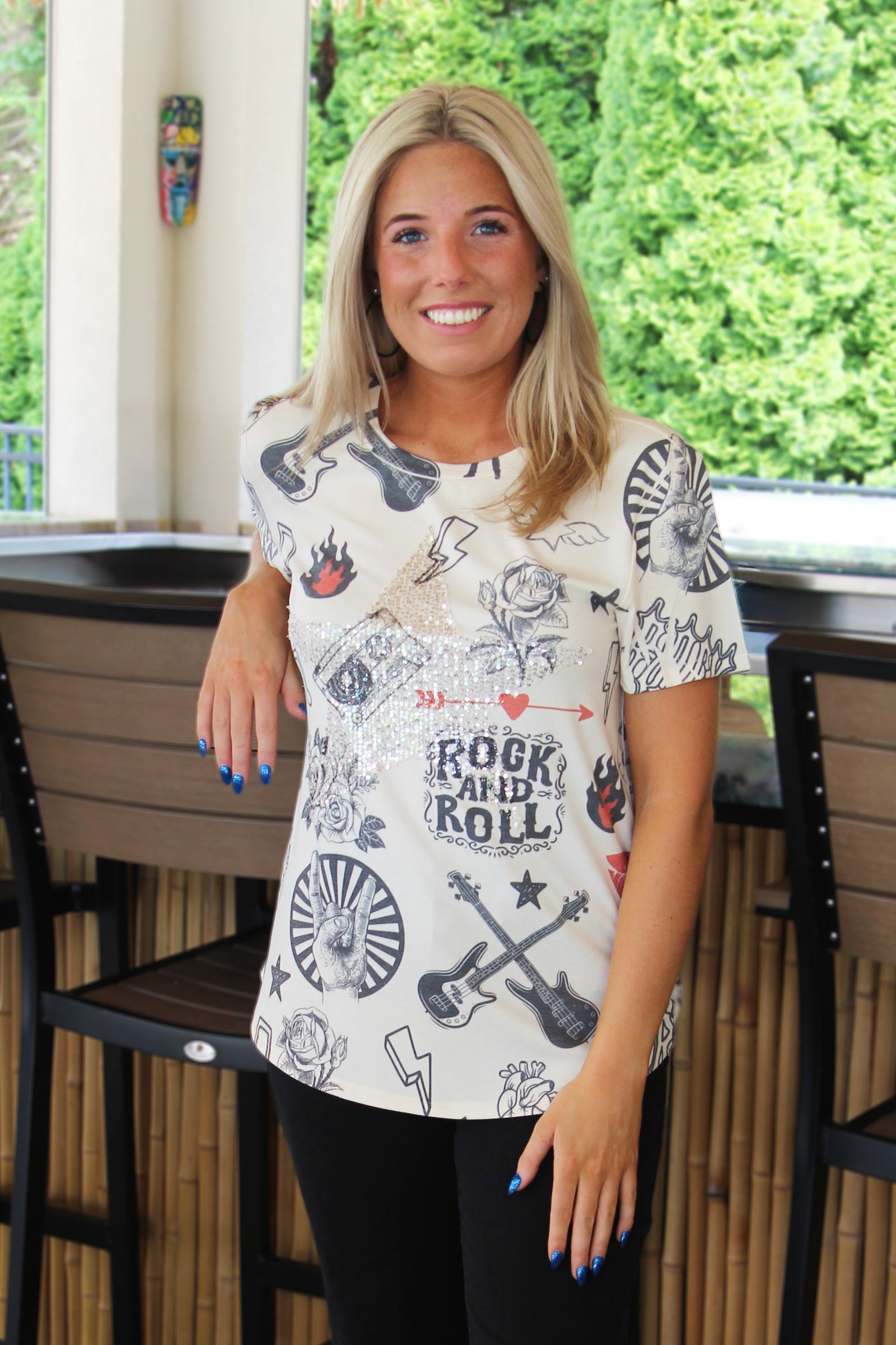 Short Sleeve Rock & Roll Tee w/ Sequin Star Center