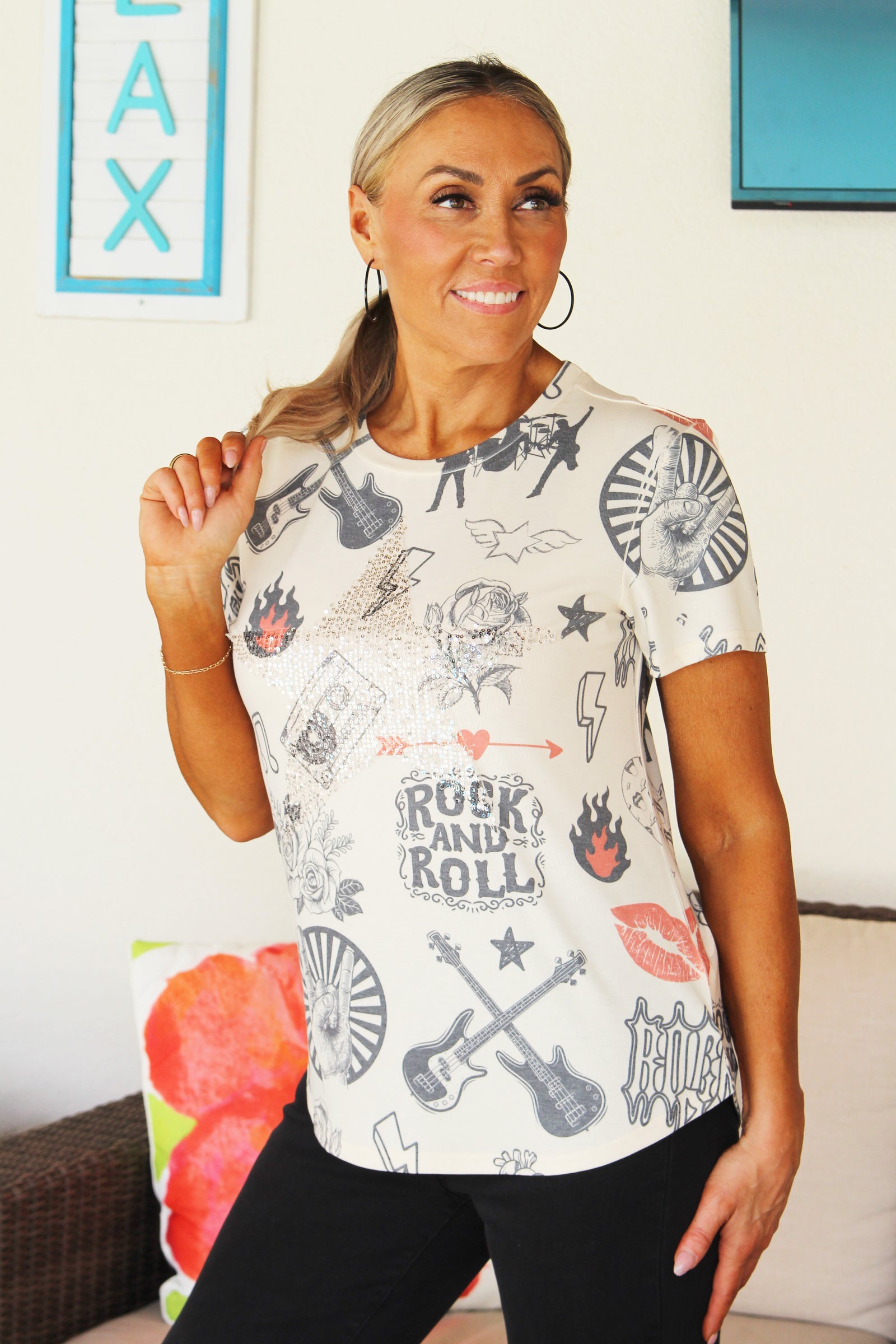 Short Sleeve Rock & Roll Tee w/ Sequin Star Center
