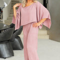 Crinkled Rhinestone Cropped Kimono & Elastic Waist Wide Leg Pants Set