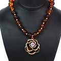 Bead & Pearl Necklace w/ Pave Trimmed Rose Pendant