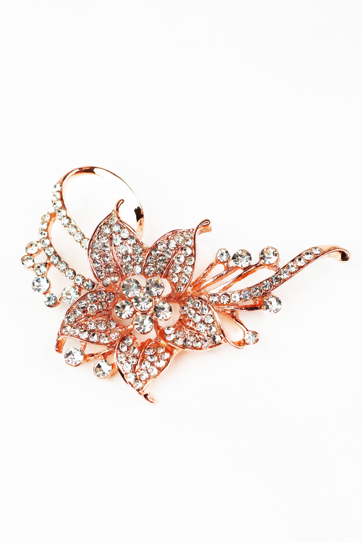 Rhinestone Flower &amp; Vine Brooch