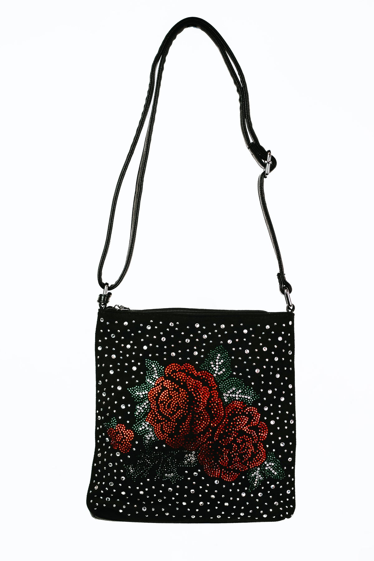 Rhinestone Roses Embellished Messenger Bag