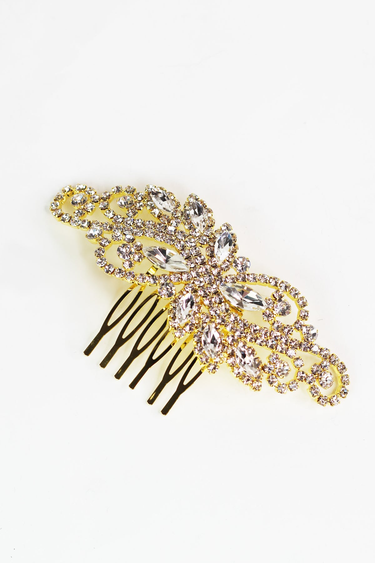 Round Marquis &amp; Rhinestone Scroll Hair Comb