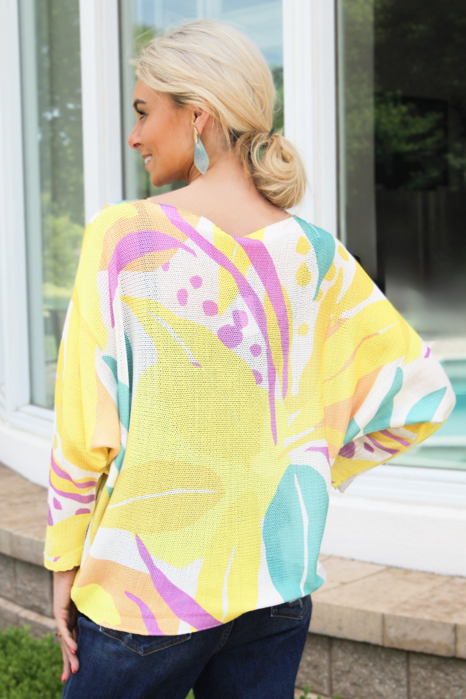 Floral Abstract Design Italian Knit Sweater