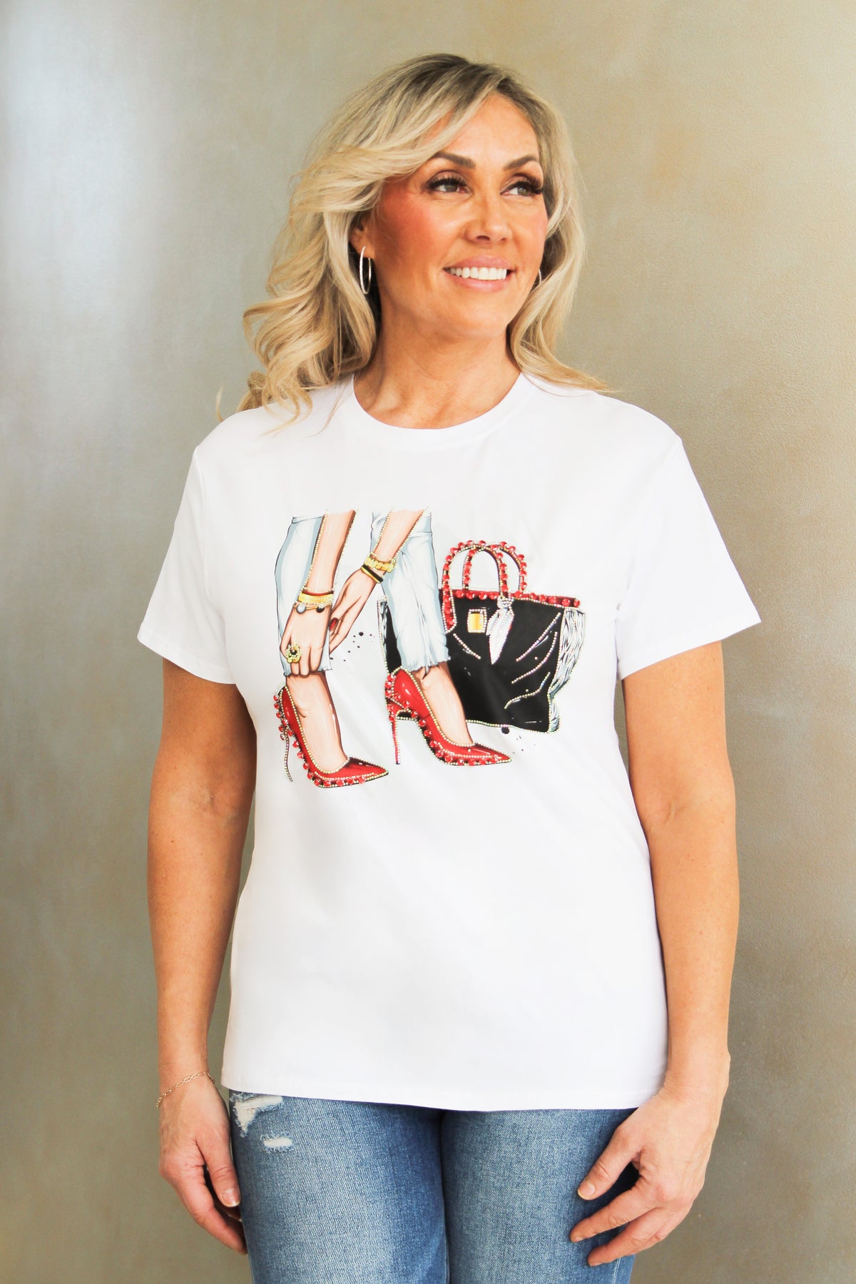 Ruby Red Rhinestone Heels &amp; Handbag Lady Bending