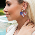 Round Stone & Large Rhinestone USA Flag Heart Dangling Earrings