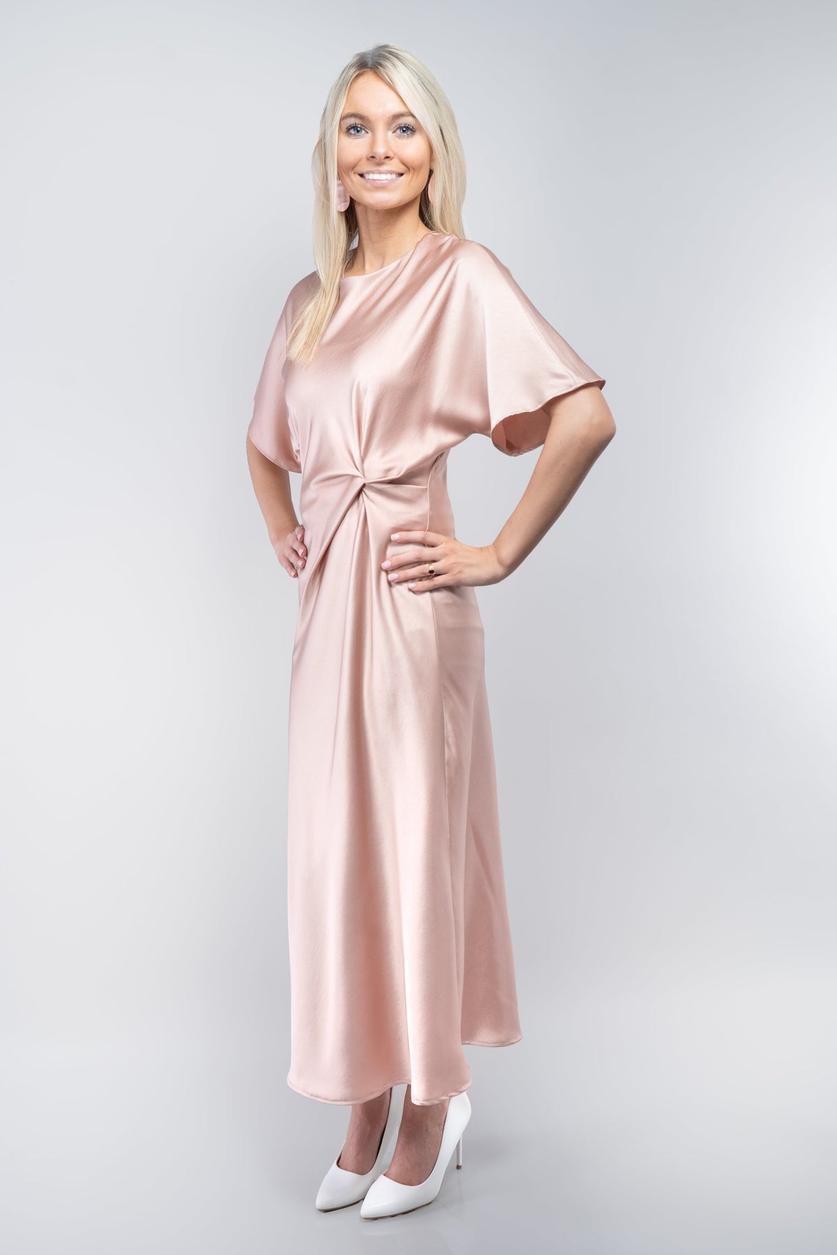 Knotted Satin Midi Dress(SALE)