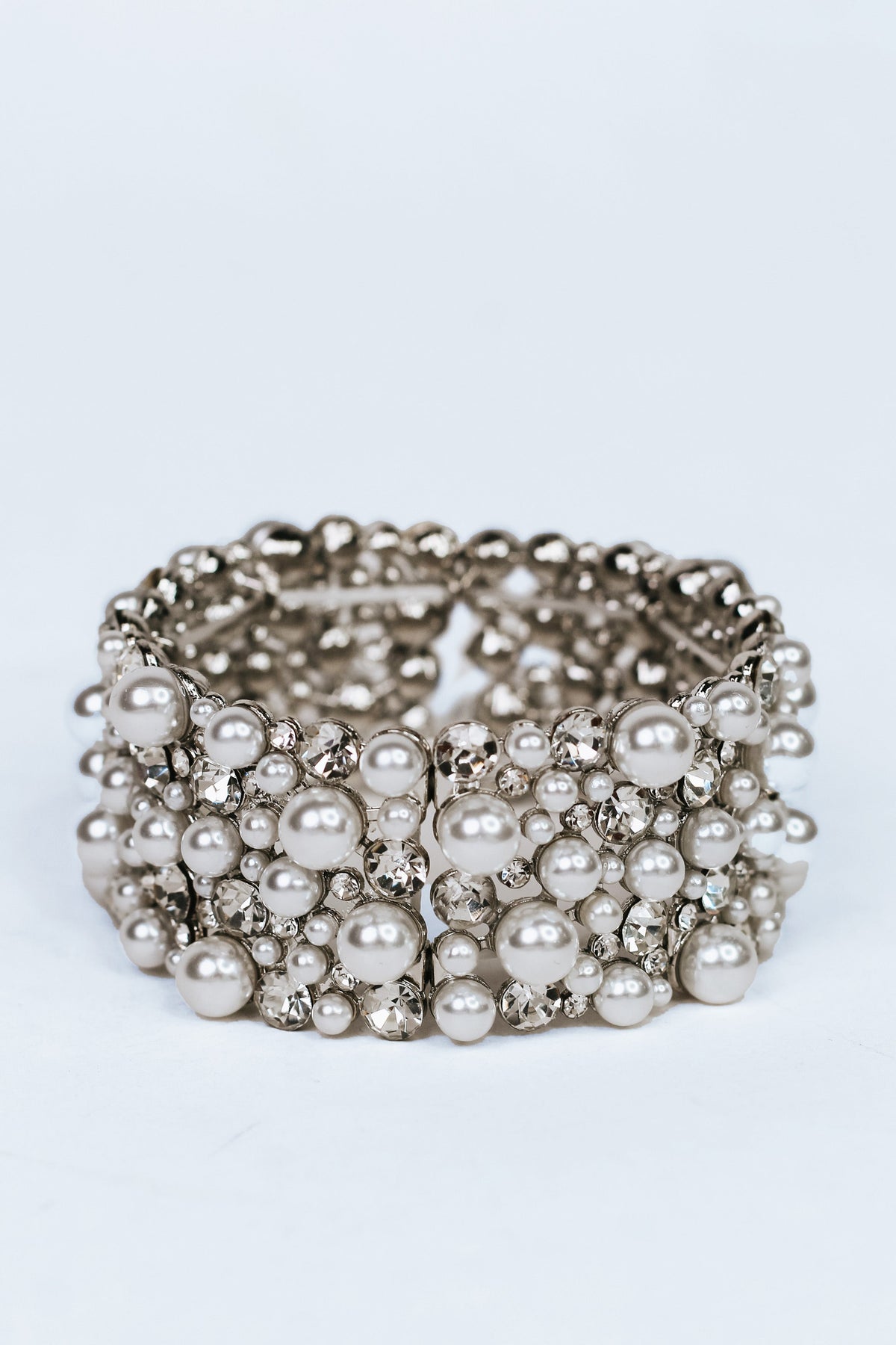 All Scatter Pearl & Rhinestone Wide Bracelet