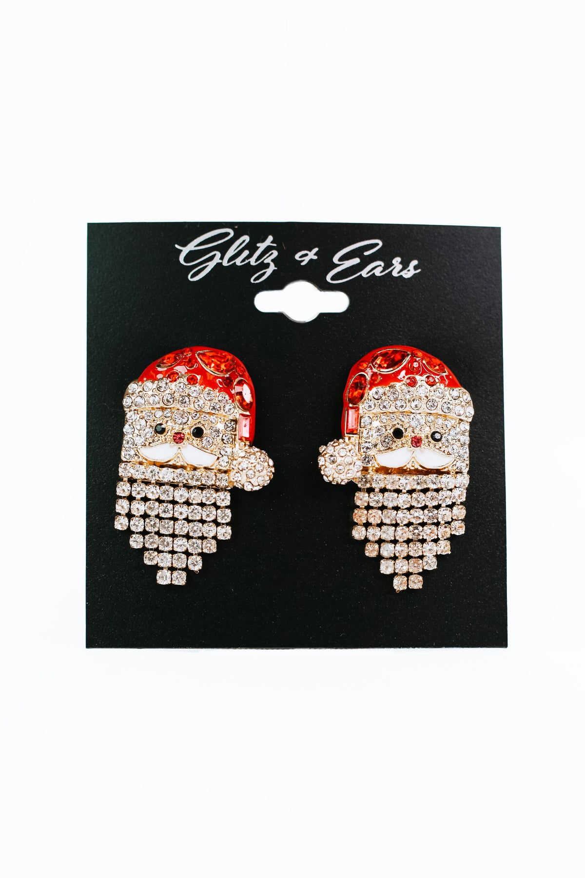 Rhinestone Santa Face Dangling Stud Earrings