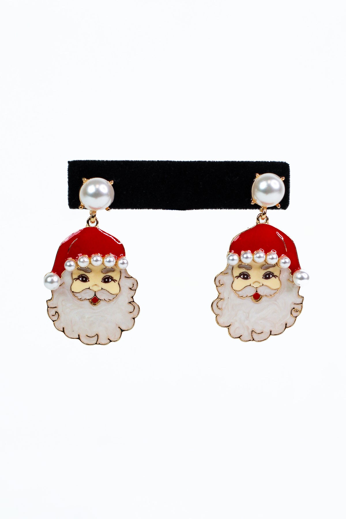 Santa Face Dangling Earrings w/ Pearl Accents