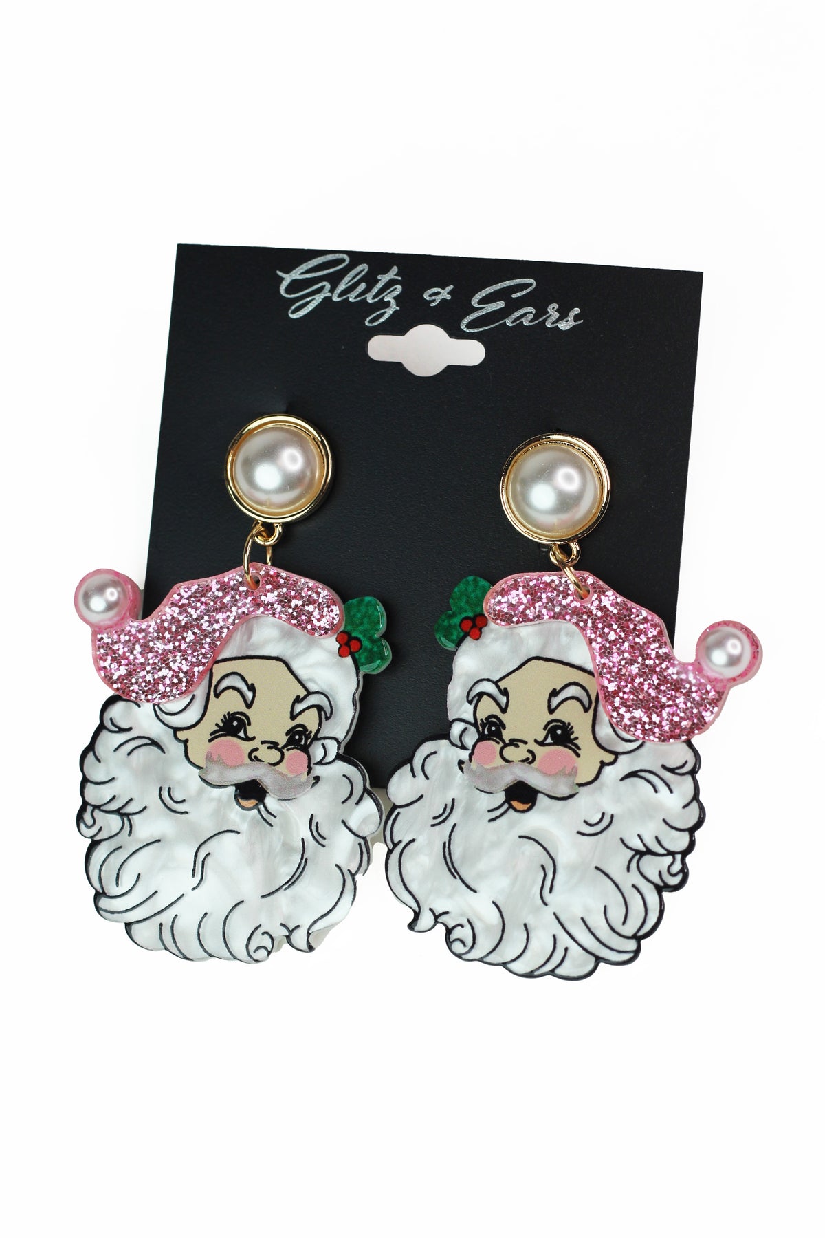 Santa Face Earrings w/ Pearl Accents