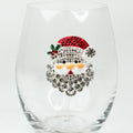 Santa Face Rhinestone Stemless Wine Glass