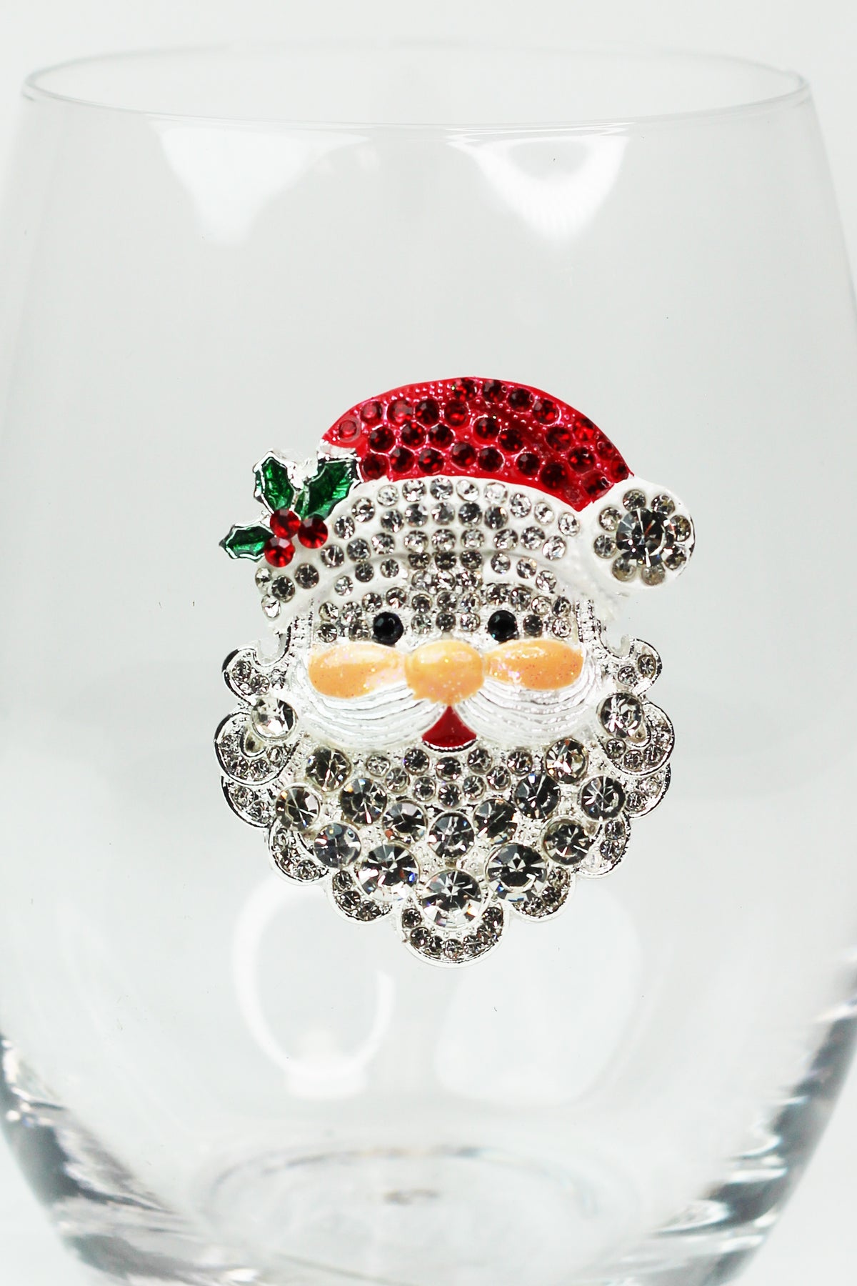Santa Face Rhinestone Stemless Wine Glass