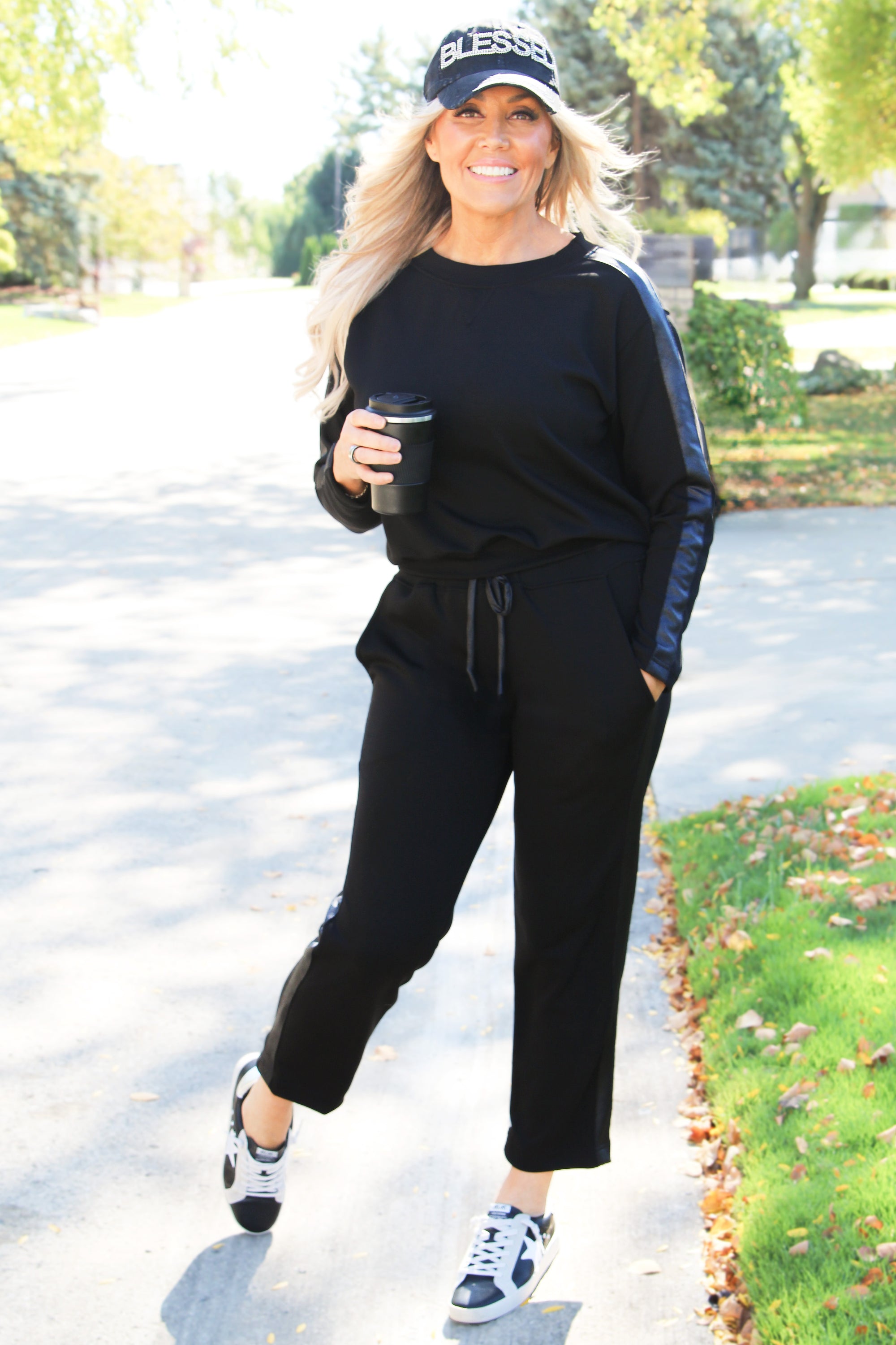 Scuba Sweatshirt w/ Faux Leather Sleeve Trim