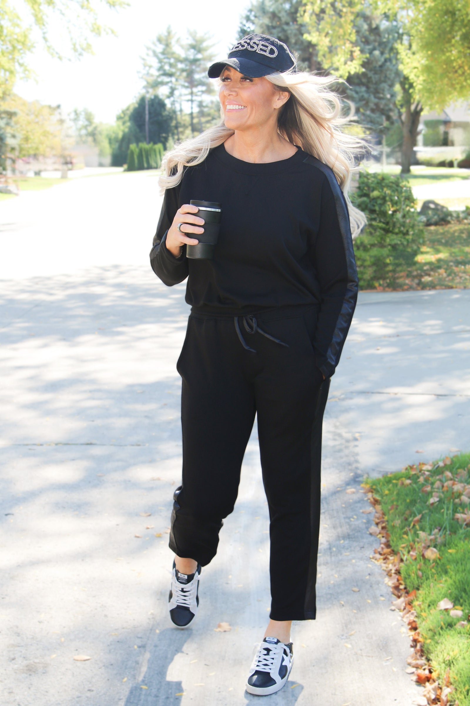 Scuba Sweatshirt w/ Faux Leather Sleeve Trim