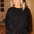 Sequin Sleeve Sweater W/ Faux Fur
