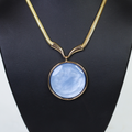 Serpentine Chain Necklace w/ Round Epoxy Metal Trimmed Pendant