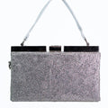 Rhinestone Rectangle Clutch w/ Metal Top Bar & Shimmer Handle