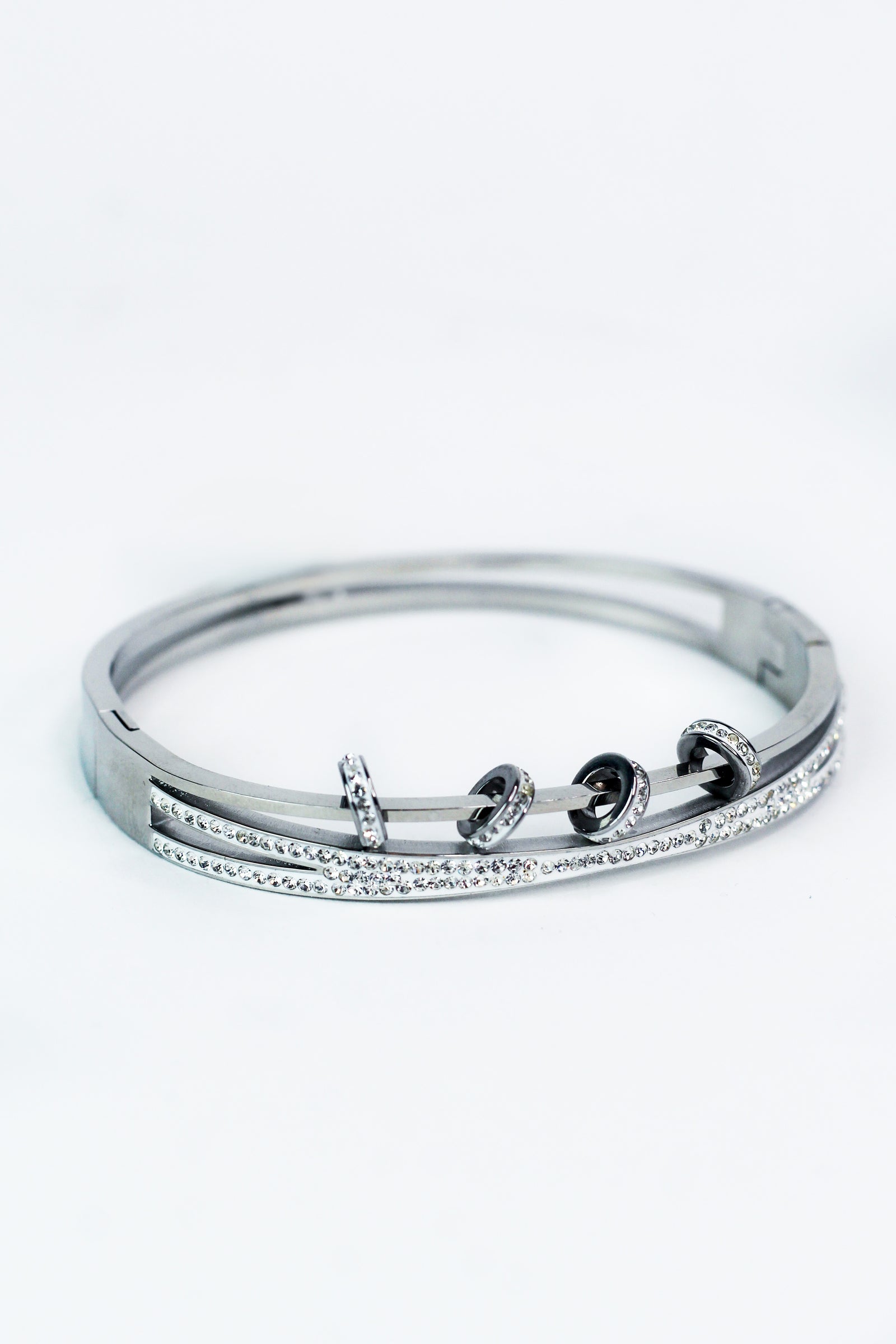 Pave Criss Cross Bangle w/ Pave Round Charms