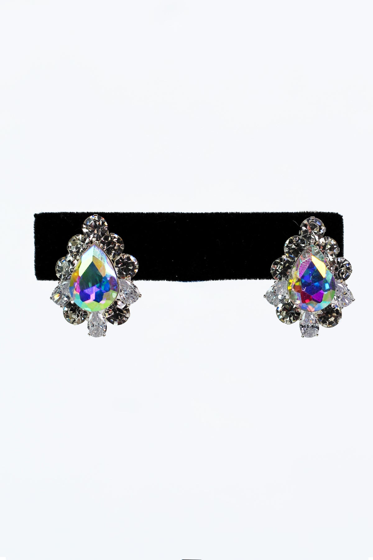 Teardrop &amp; Round Rhinestone Clip On Stud Earrings