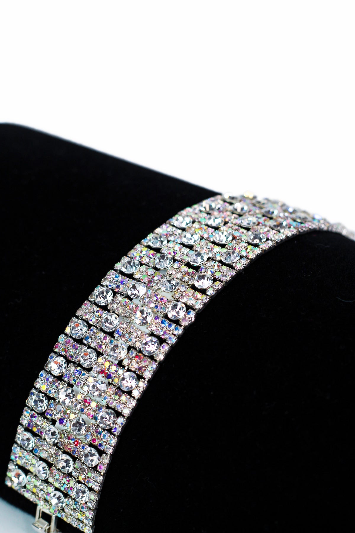 Wide Rhinestone Stagger Raised Stones Tennis Bracelet