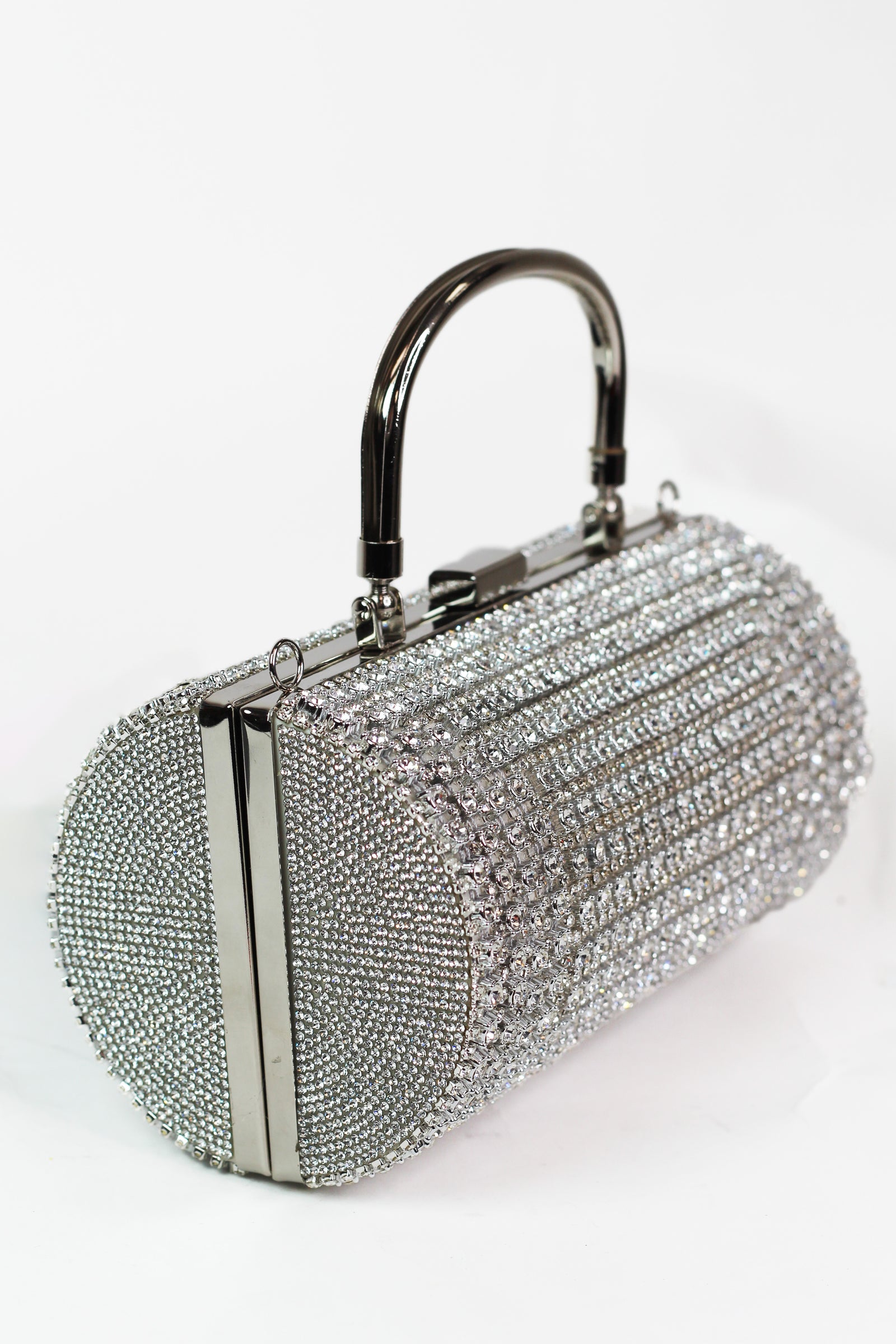 Multi Sized All Rhinestone Round Barrel Clutch
