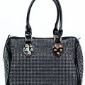All Over Rhinestone Duffle Purse w/ Faux Patent Leather Accents