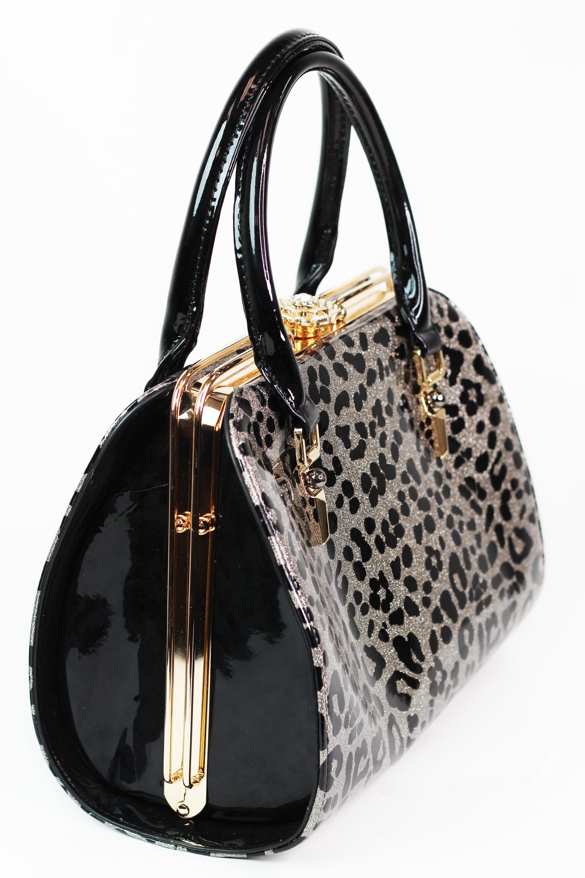 Shimmery Leopard Print Pocketbook w/ Flower Closure