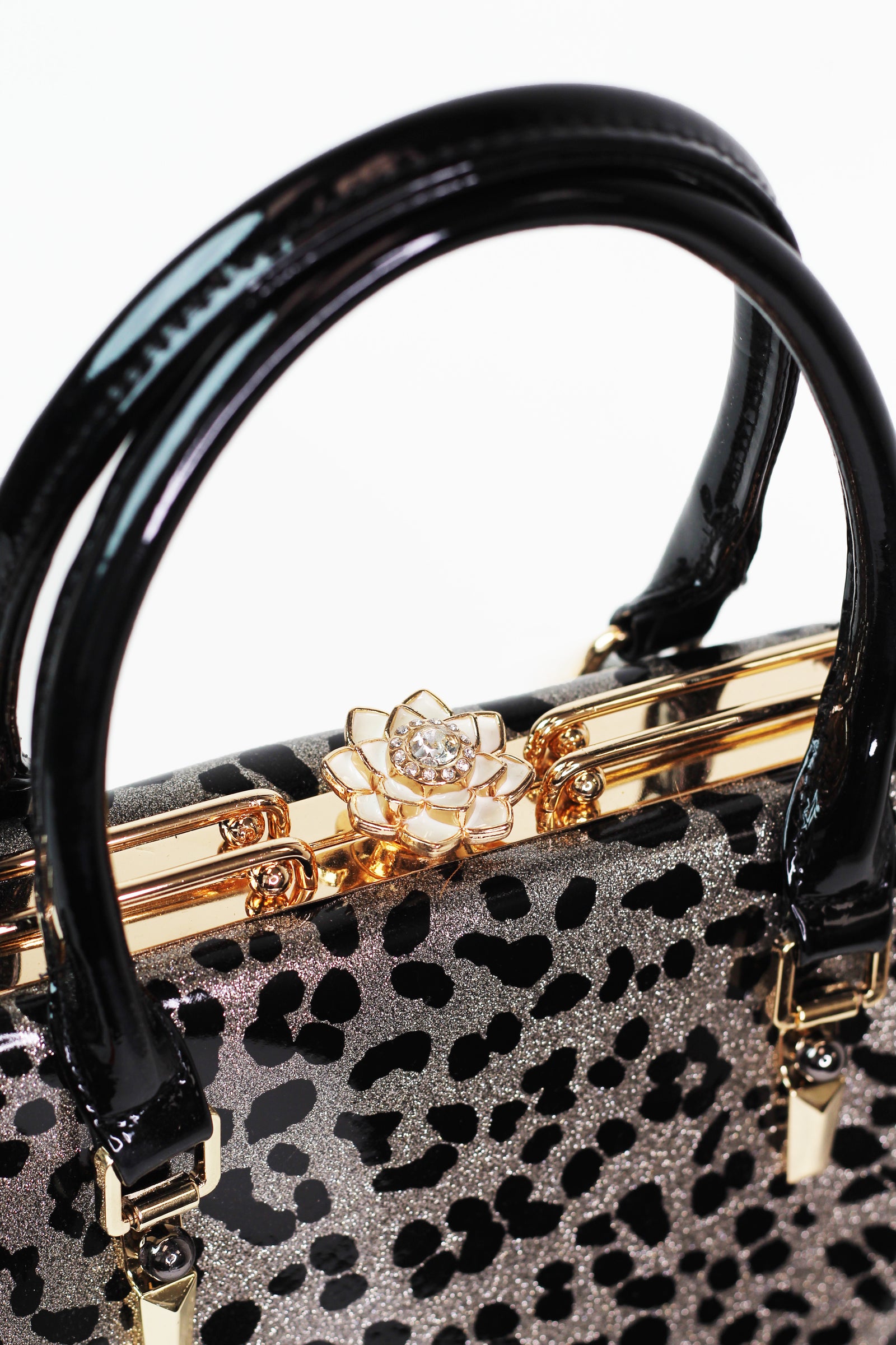 Shimmery Leopard Print Pocketbook w/ Flower Closure