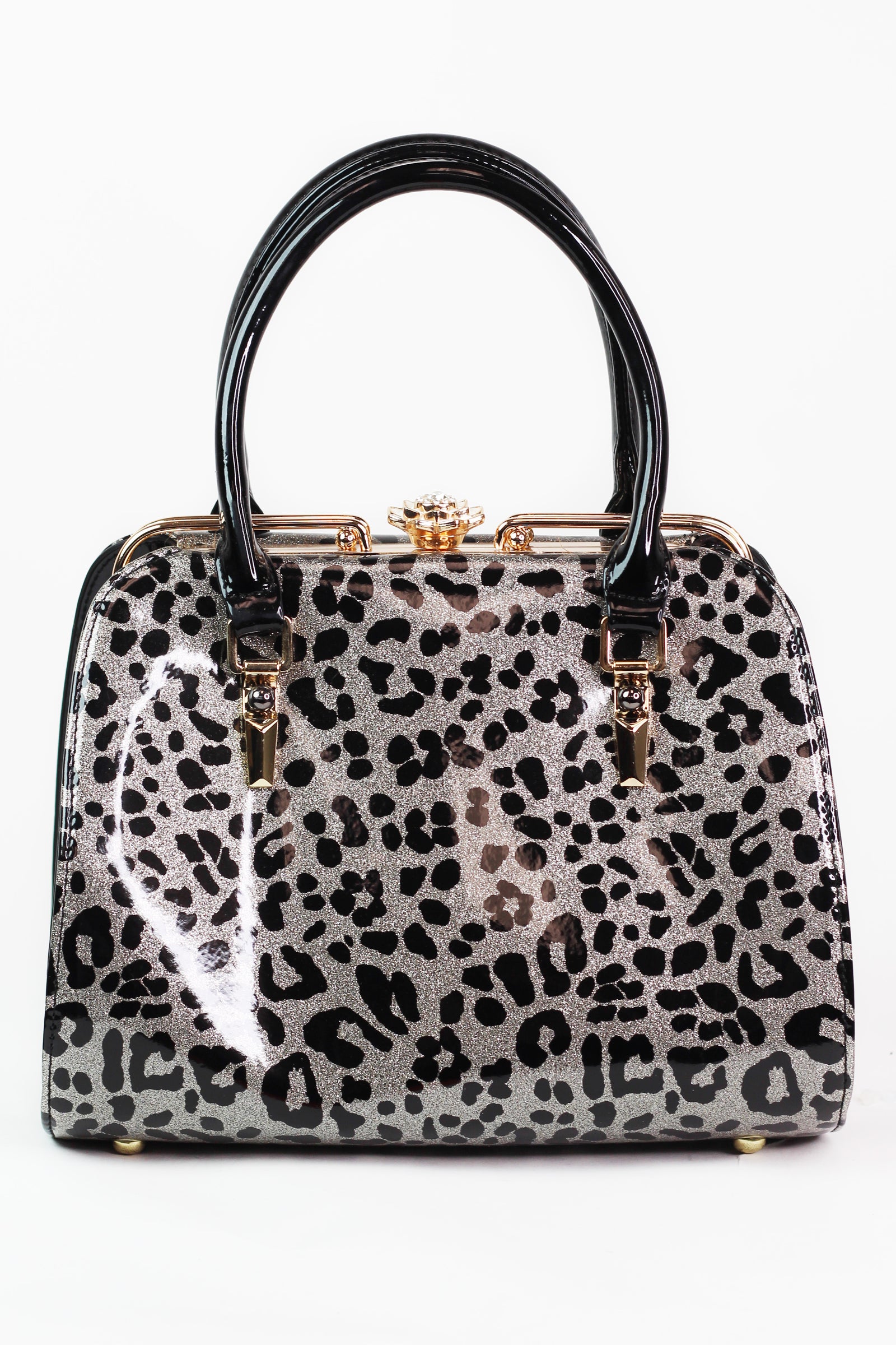 Shimmery Leopard Print Pocketbook w/ Flower Closure