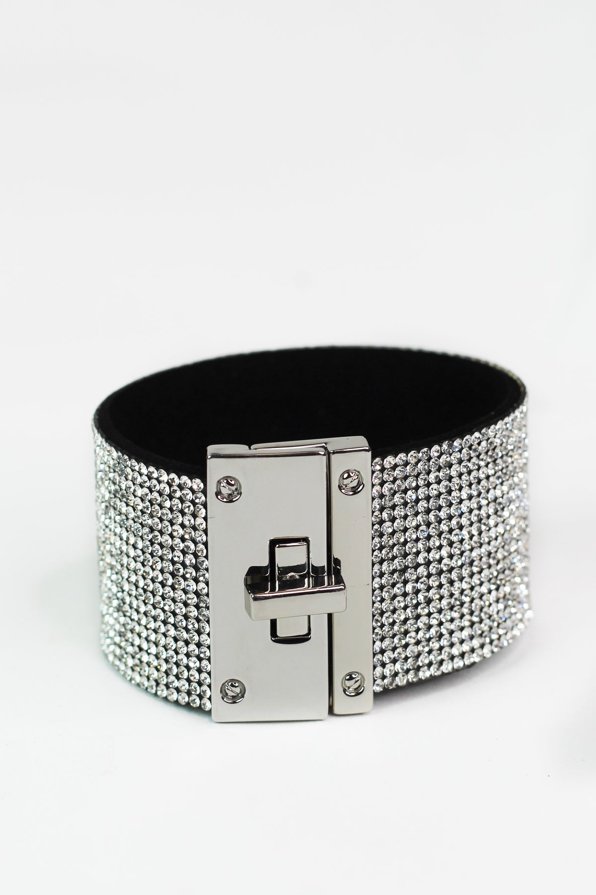 Wide Rhinestone Twist Lock Bracelet