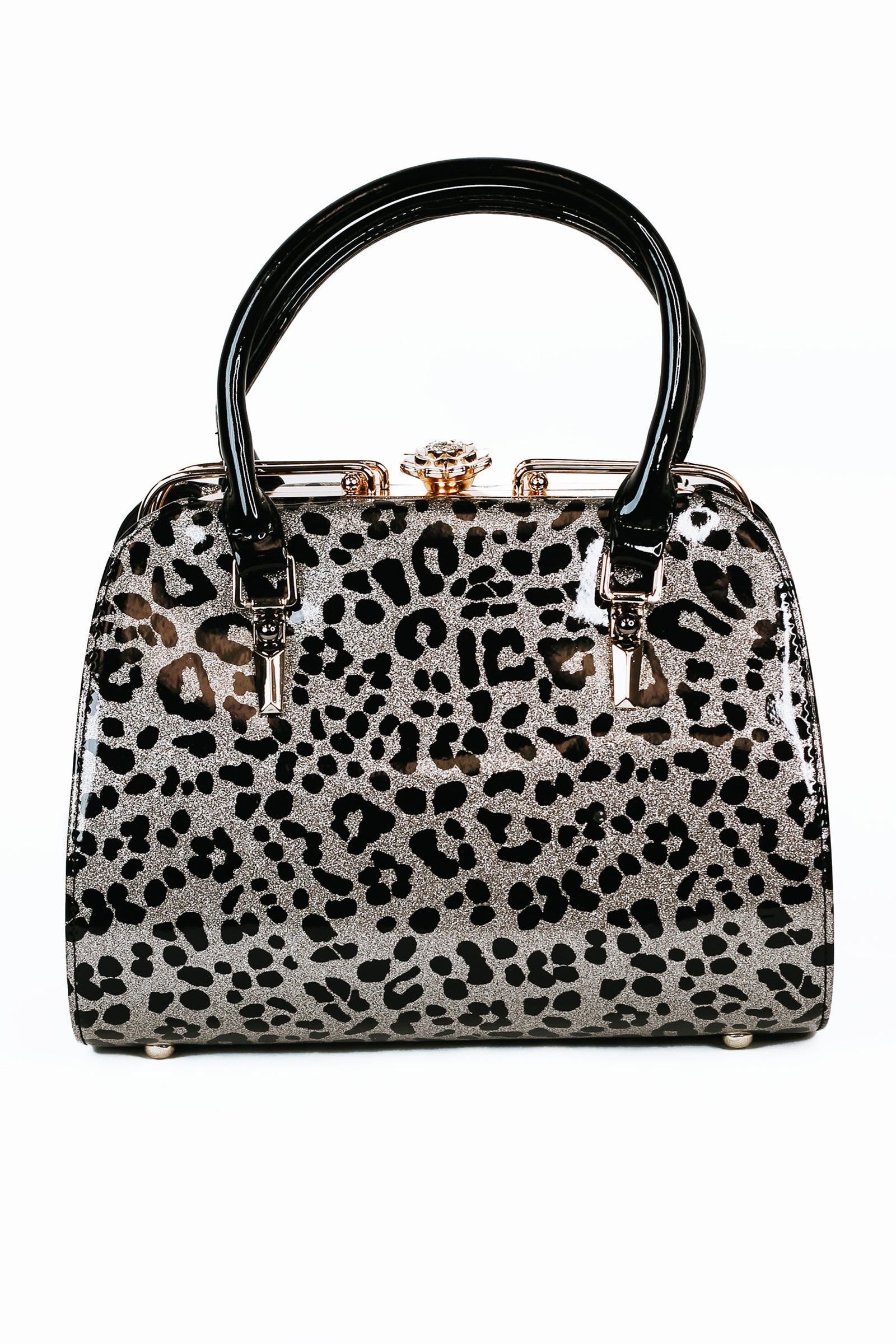Leopard Print Floral Latch Purse w/ Gold Accent
