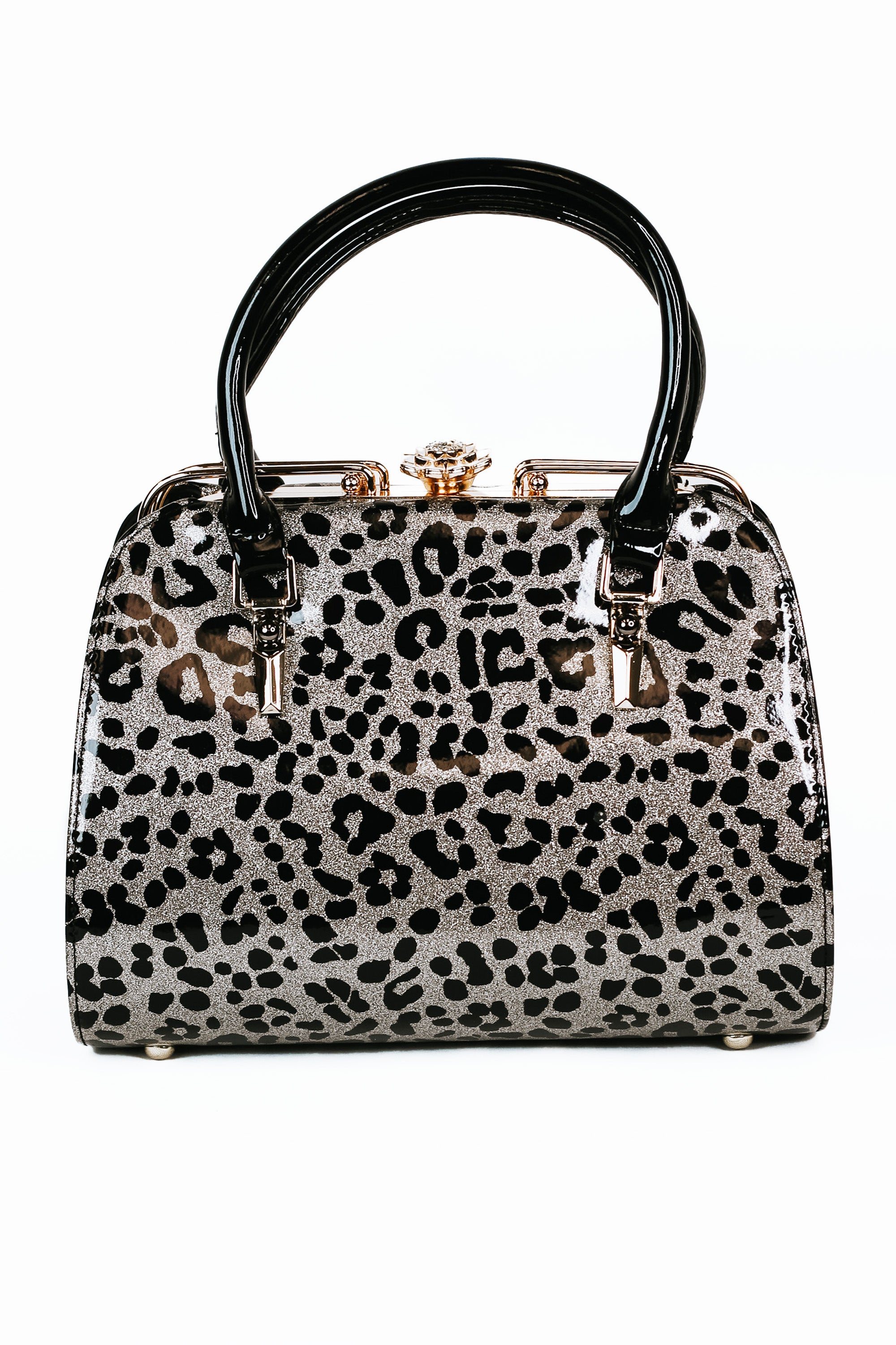 Leopard Print Floral Latch Purse w/ Gold Accent
